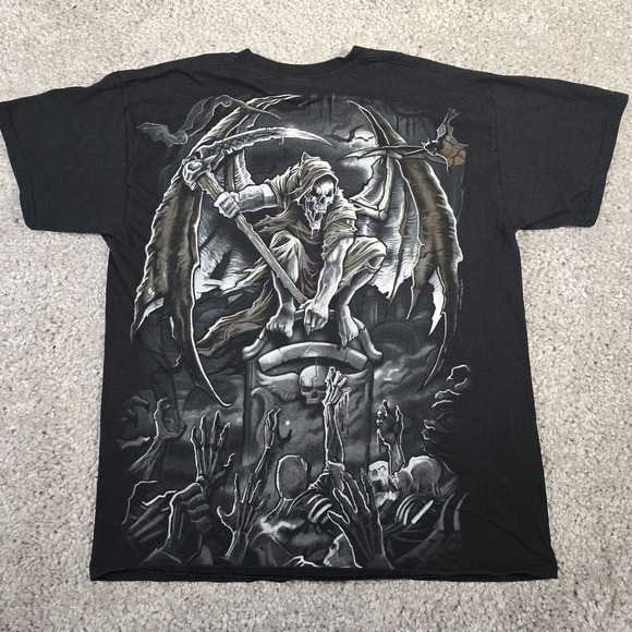 Liquid Blue Shirt Mens Large Black Archangel Grim Reaper Double Sided‎ Y2K - Picture 6 of 10